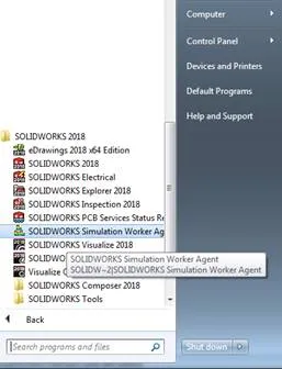 SOLIDWORKS Simulation windows start menu